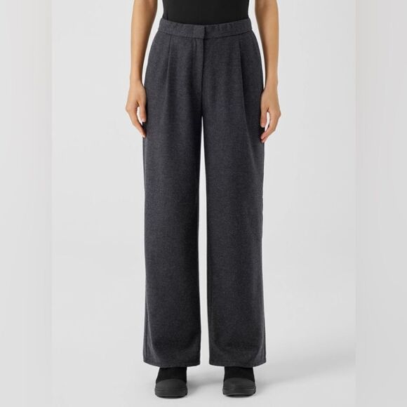 Eileen Fisher NWT Soft Wool Flannel Wide-Leg Pant in Charcoal Size XL - Picture 3 of 7